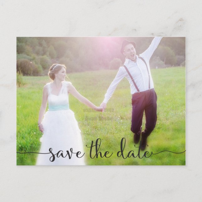 SAVE THE DATE Script Typography Photo Postcard (Front)