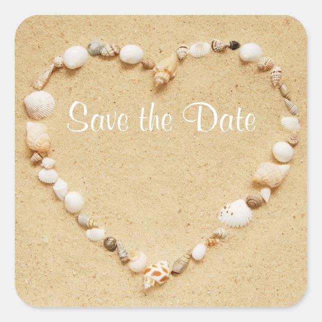 Save the Date Seashell Heart Sticker (Front)
