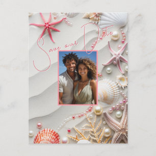 Save the Date Seashells Pearls Starfish Beach   Postcard