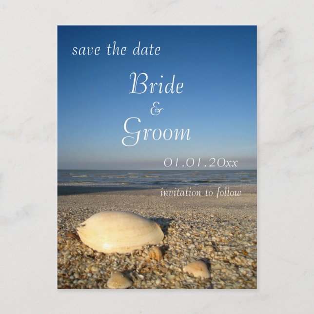 SAVE THE DATE - Shells on Beach Announcement Postcard (Front)