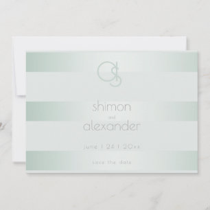Save the Date Shimmery Green Stripes Monogram