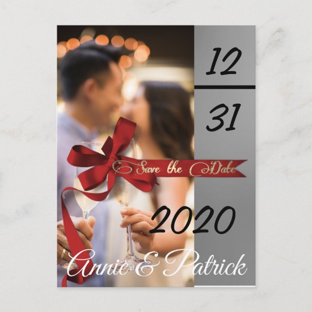 Save the Date Silver and Black Postcard (Front)