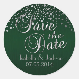 Save the Date   Silver Dots & Green   Personalise Classic Round Sticker
