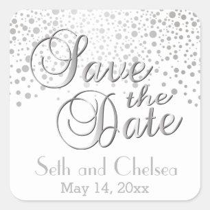 Save the Date Silver Dots Personalise Square Sticker