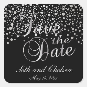 Save the Date Silver Dots   Personalise Square Sticker