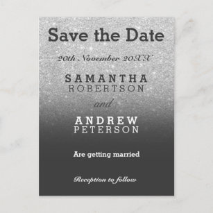 Save the Date silver faux glitter grey ombre Announcement Postcard