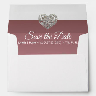 Save the Date - Silver Heart Brooch - Rose Envelope