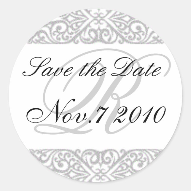 "Save the Date" Silver Lace Sticker (Front)