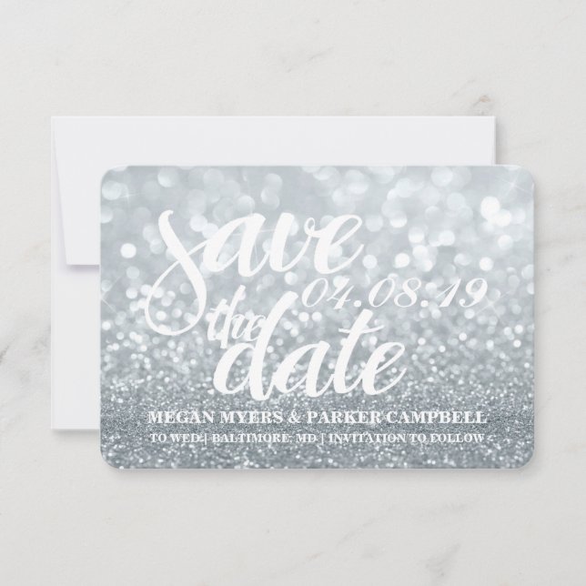 Save the Date | Silver Lit Glitter Fab II (Front)