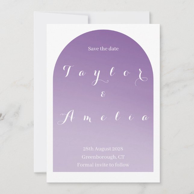 Save the Date Simple Boho Arch Purple Lilac (Front)