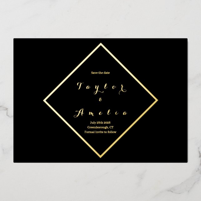 Save the Date Simple Elegant Black Real Gold (Front)