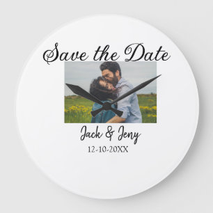 save the date simple minimal add photo date name large clock