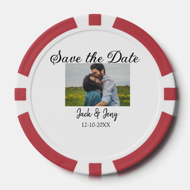save the date simple minimal add photo date name poker chips (Front)