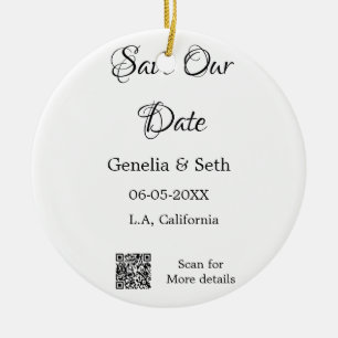Save the date simple minimal QR scan code details Ceramic Tree Decoration