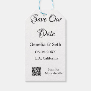 Save the date simple minimal QR scan code details Gift Tags