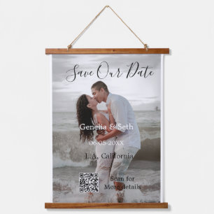 Save the date simple minimal QR scan code details Hanging Tapestry