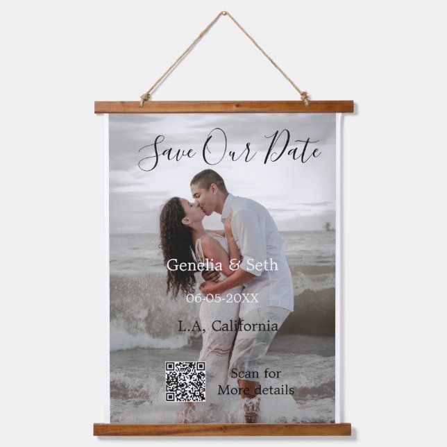 Save the date simple minimal QR scan code details  Hanging Tapestry (Front)