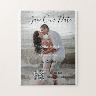 Save the date simple minimal QR scan code details Jigsaw Puzzle