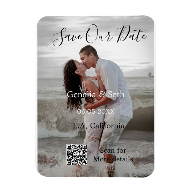 Save the date simple minimal QR scan code details  Magnet (Vertical)