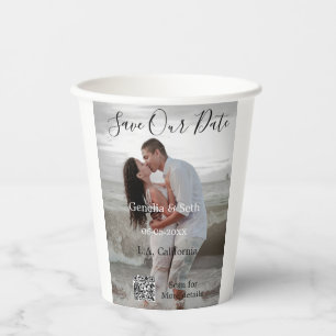 Save the date simple minimal QR scan code details Paper Cups