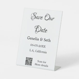 Save the date simple minimal QR scan code details Pedestal Sign