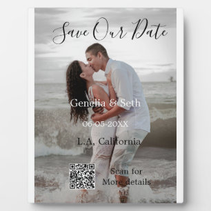 Save the date simple minimal QR scan code details Plaque