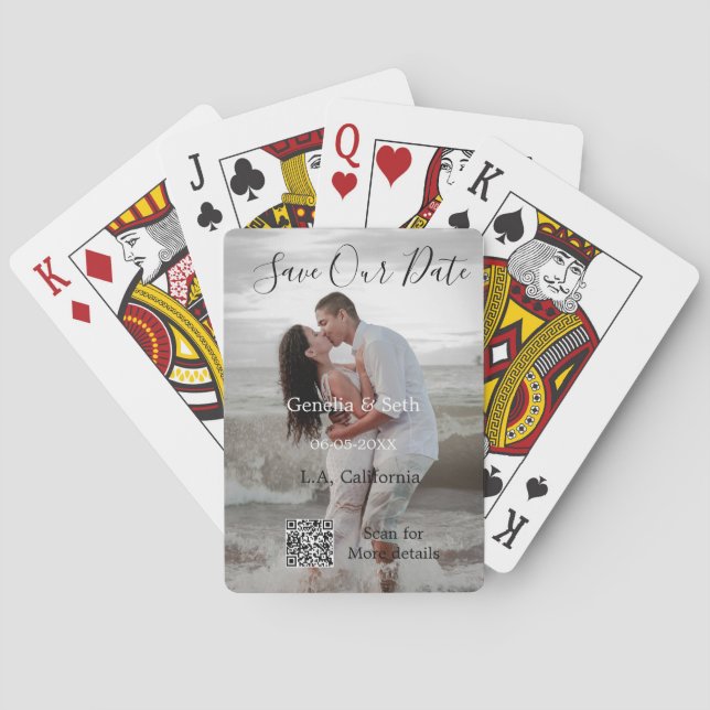 Save the date simple minimal QR scan code details  Playing Cards (Back)