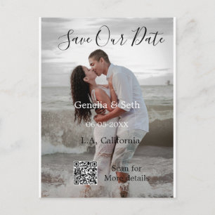 Save the date simple minimal QR scan code details  Postcard