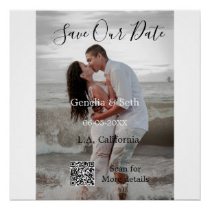 Save the date simple minimal QR scan code details  Poster