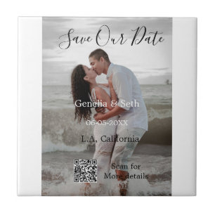 Save the date simple minimal QR scan code details Tile