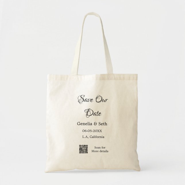 Save the date simple minimal QR scan code details  Tote Bag (Front)