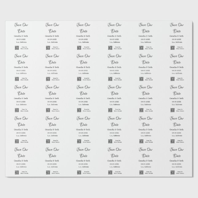 Save the date simple minimal QR scan code details  Wrapping Paper (Flat)