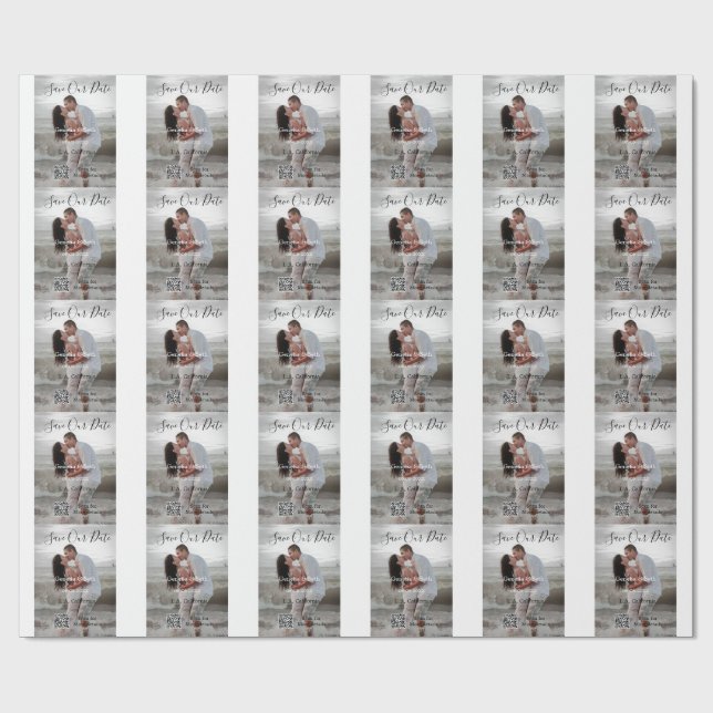 Save the date simple minimal QR scan code details  Wrapping Paper (Flat)