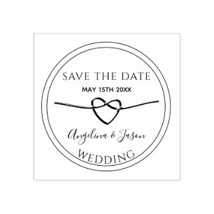 Save The Date Simple Rope Heart Wedding Couple Rubber Stamp