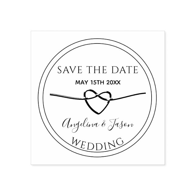 Save The Date Simple Rope Heart Wedding Couple Rubber Stamp (Imprint)