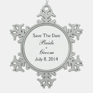 Save The Date Snowflake Pewter Christmas Ornament