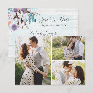 Save The Date Southern Cotton 3-Photo Wedding Card