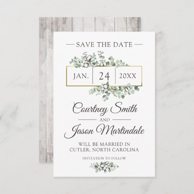 Save The Date Southern Cotton Country Wedding Card (Front/Back)