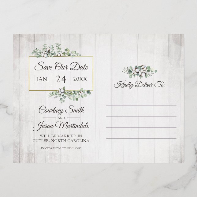 Save The Date Southern Cotton Wedding 3-Photo Card (Back)