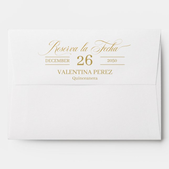 Save the Date Spanish Quinceanera with Gold Envelope (Back (Top Flap))