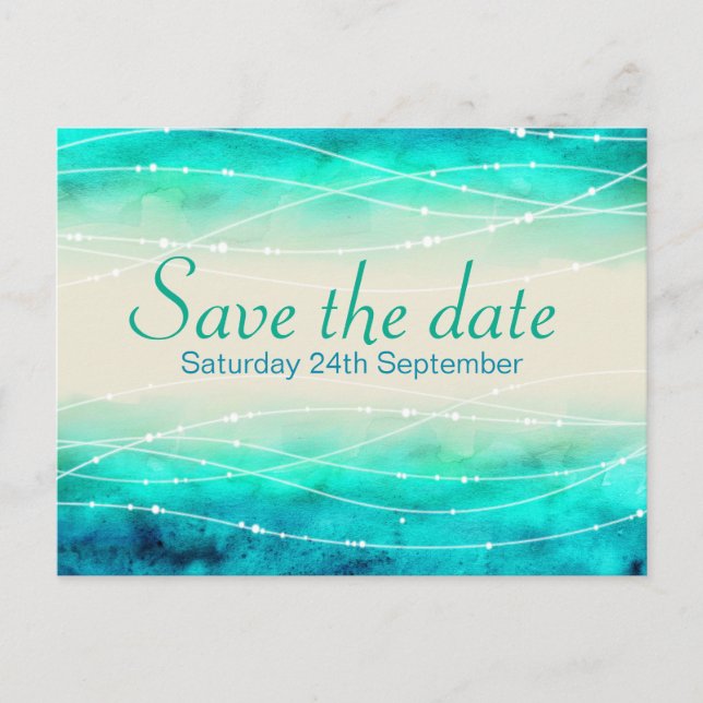 Save the date sparkling seas wedding postcard (Front)
