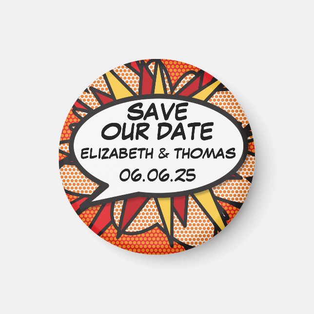 Save the Date Speech Bubble Fun Comic Book Magnet (Front)