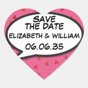 SAVE THE DATE Speech Bubble Fun Retro Comic Book Heart Sticker