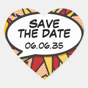 SAVE THE DATE Speech Bubble Fun Retro Comic Book Heart Sticker