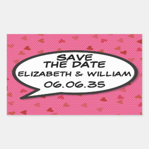 SAVE THE DATE Speech Bubble Fun Retro Comic Book Rectangular Sticker
