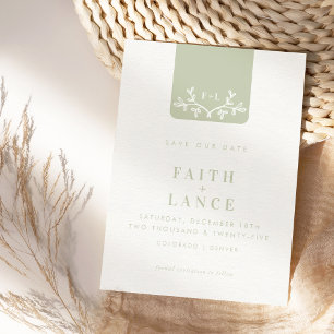 SAVE THE DATE spring garden twig logo sage green Invitation