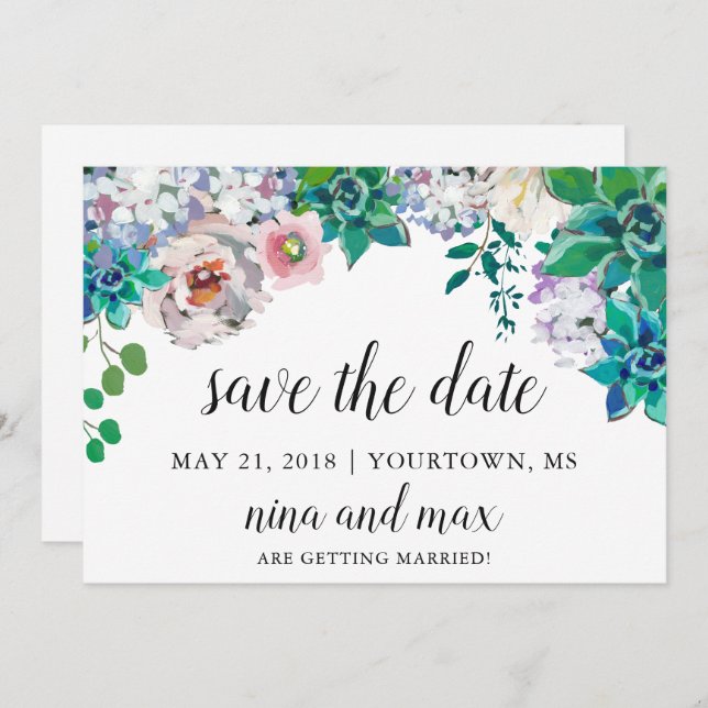 Save the Date Spring Summer Succulent Floral Invitation (Front/Back)