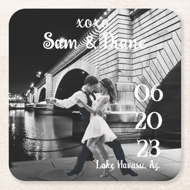 Save the Date Square Paper Coaster (Front)