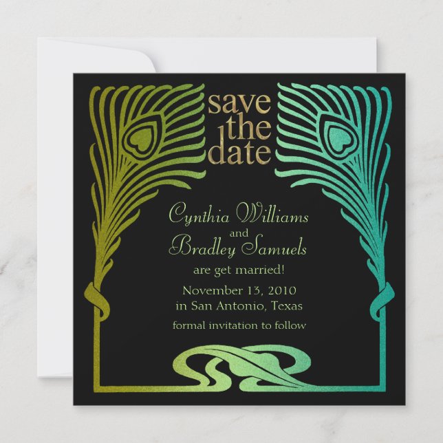 Save the Date Square Peacock Set 1104 (Front)