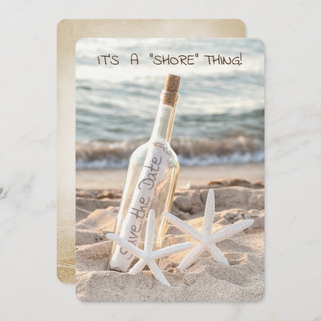 Save The Date Starfish and Message In a Bottle Announcement (Front/Back)